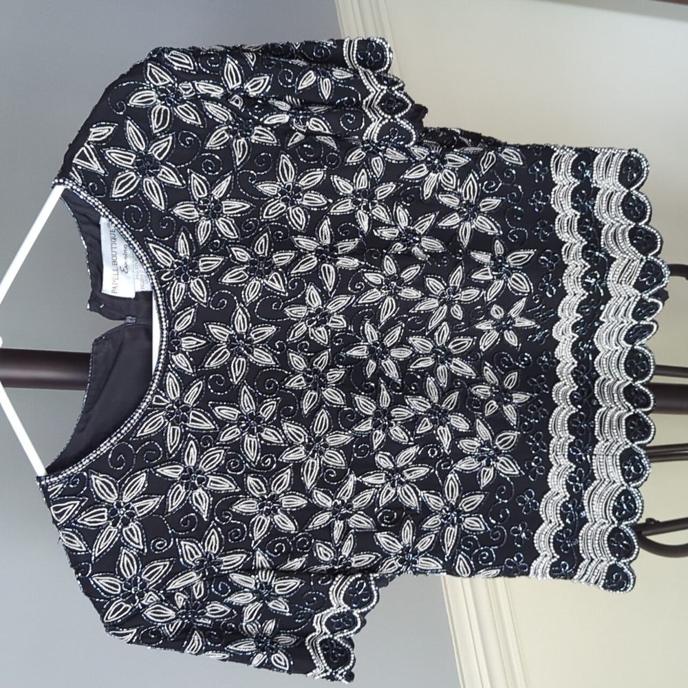 Papell Boutique Evening beaded short sleeve top